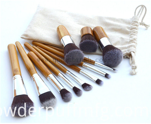 Synthetic Hair Brushes Bamboo Cosmetic Makeup Brush Set with Bag